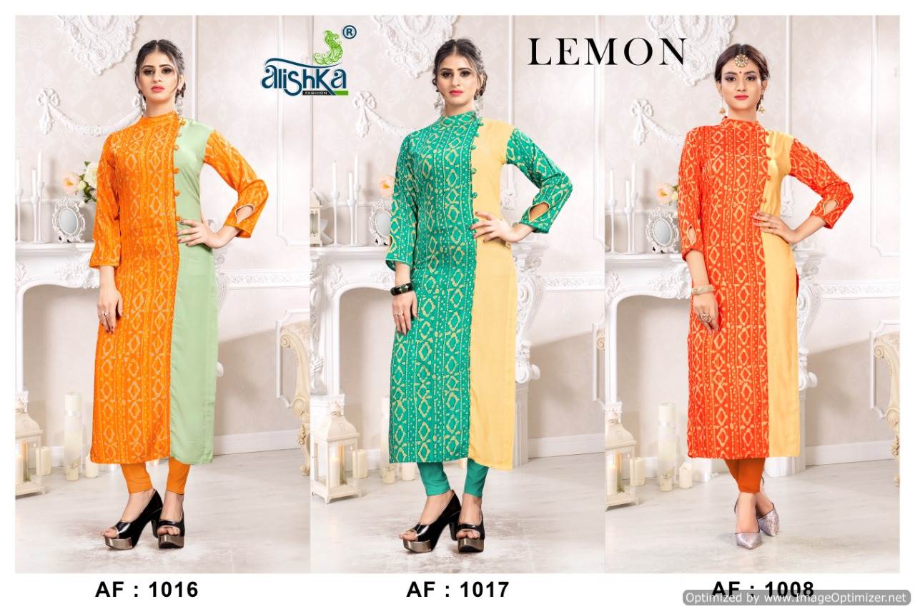 Alishka Lemon Heavy Rayon Printed Kurti